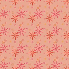Retro naive daisy seamless pattern on terracotta pink background. Mid-century modern style flower print for textiles and wallpaper.