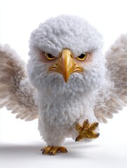 Fototapeta premium White eagle stepping forward with spread wings on plain background