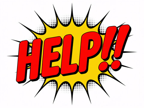 A comic book style illustration of a person in distress with a loud help cry