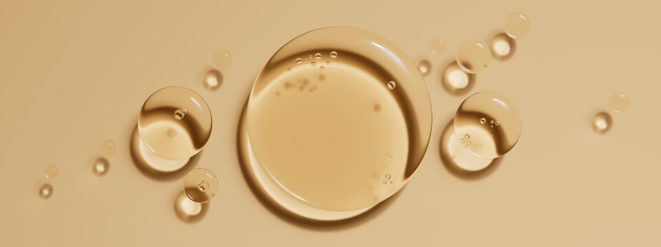 Wide banner featuring golden liquid oil droplets illustrating pure vitamin c skin serum texture for elegant beauty cosmetics advertising premium anti-aging care campaigns and modern wellness layouts
