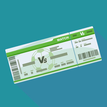 Football stadium entry pass icon with long shadow on teal background for sporting event, tournament attendance and championship game access (flat design)