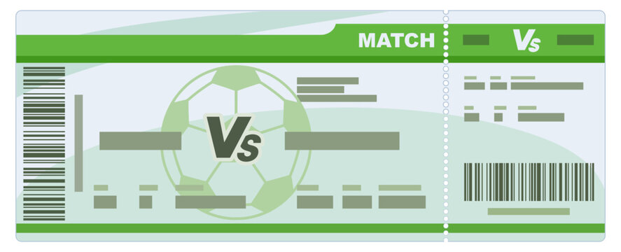 Modern flat design football stadium entry pass with barcode and stub for sporting event competition and tournament (cut out)