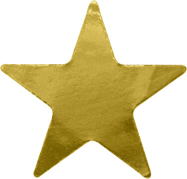 Golden star shape paper sticker label isolated on white background