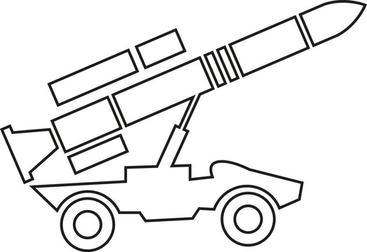 Military Rocket Truck Silhouette Vector Drawing of Multiple Launch Rocket System