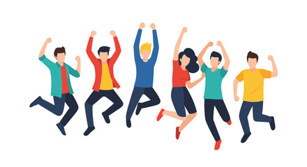 Fototapeta premium Energetic People Jumping Together Illustration