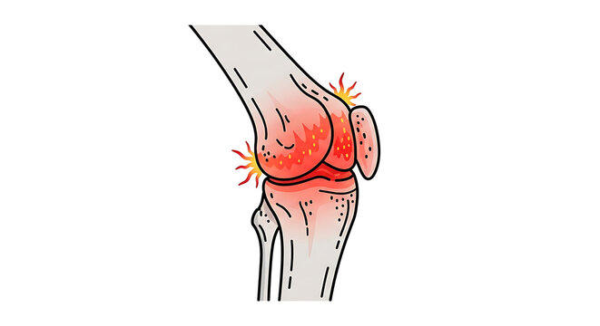 Illustration of a painful knee joint with inflammation and discomfort, representing knee pain