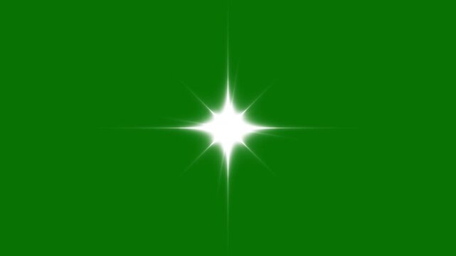 Single glowing sparkle star twinkle animation with glitter shine burst effect, white cartoon doodle blinking light star overlay in seamless 4K loop, transparent alpha green background element loopable