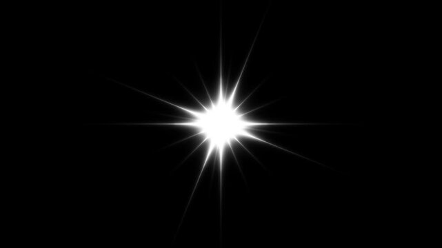 Sparkle twinkle glitter star animation pack style effect, white doodle vector blinking shining stars with glowing festive light trails, seamless looping on transparent alpha black background, 4K