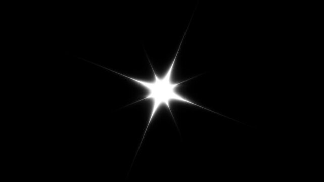 Twinkling sparkle stars shining animation, white vector doodle glitter star flashes with soft glowing light motion, seamless loop 4K festive overlay element on transparent alpha black background