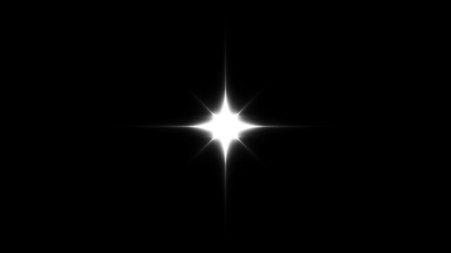 Twinkling sparkle stars shining animation, white vector doodle glitter star flashes with soft glowing light motion, seamless loop 4K festive overlay element on transparent alpha black background