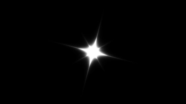 Twinkling sparkle stars shining animation, white vector doodle glitter star flashes with soft glowing light motion, seamless loop 4K festive overlay element on transparent alpha black background