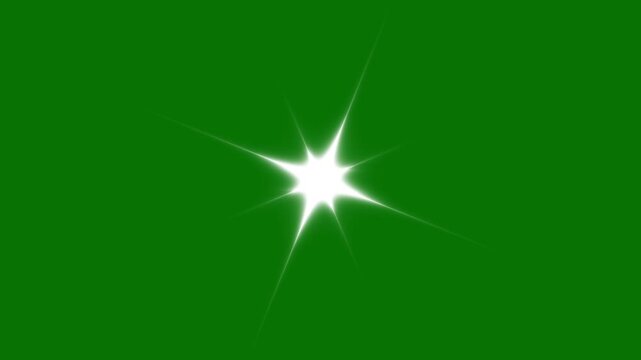 Twinkling sparkle stars shining animation, white vector doodle glitter star flashes with soft glowing light motion, seamless loop 4K festive overlay element on transparent alpha green background