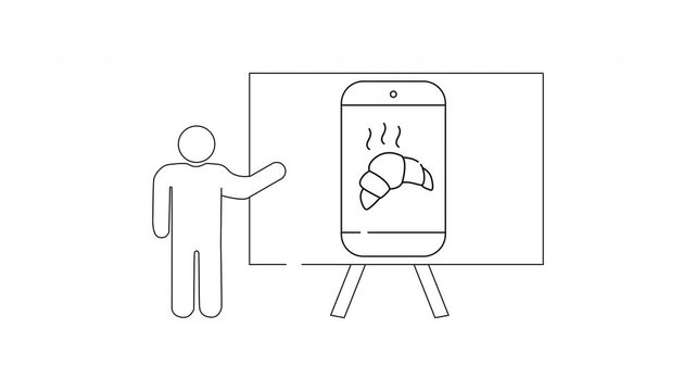 Presentation of Baking Oven with Croissant Outline Illustration.