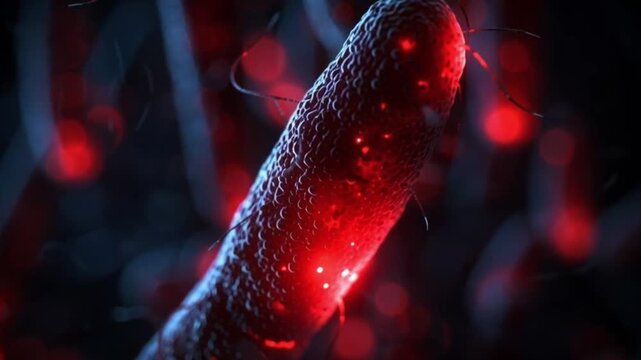 Microbiology Concept Red Glowing Helicobacter pylori in Acidic Stomach Environment. 4K Video