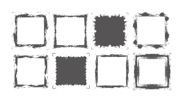 Eight black grunge texture square frames white squares
