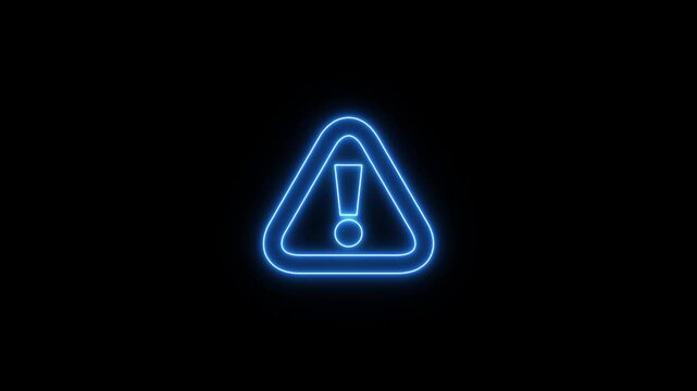 Neon warning sign triangle with exclamation mark on black background neon sign caution symbol
