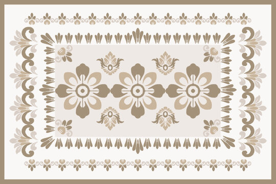 Boho Neutral Rug Pattern, Beige Floral Carpet Design, Vintage Ornamental Textile Background Vector