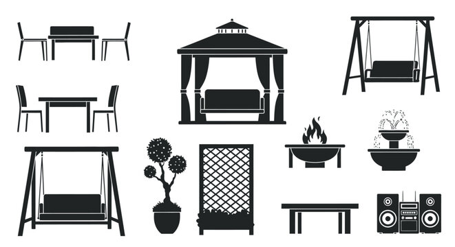 Outdoor furniture and garden decor.