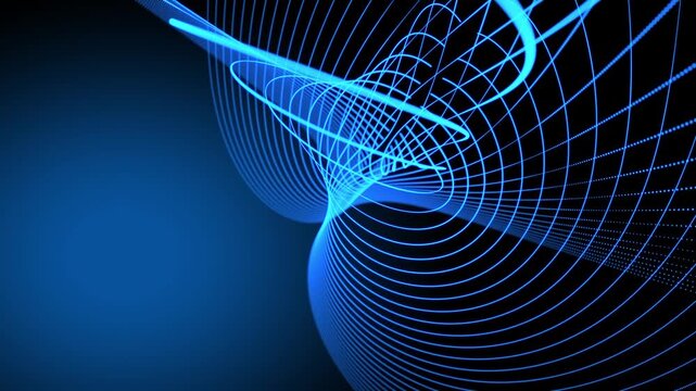 particle waves with motion light background, data flow, cyber technology. 3d rendering. Seamless looping video 4k. 