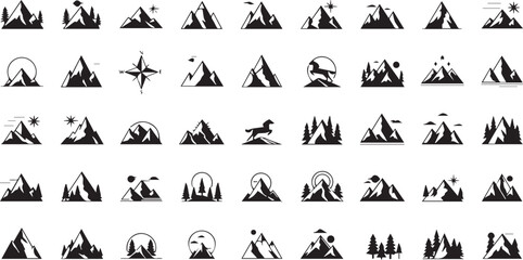 Fototapeta premium Mountain Peak Minimalist Logo Icons Set Nature Adventure Vector Illustration