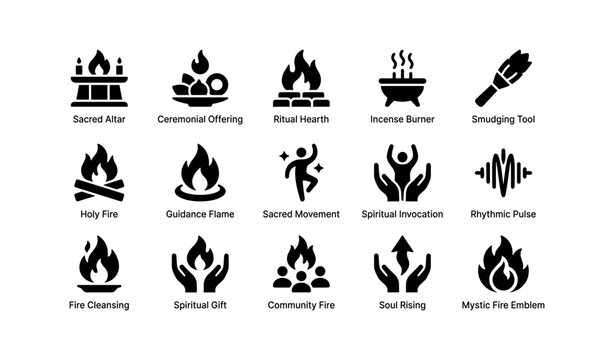 Icon set: sacred rituals and spiritual symbols collection