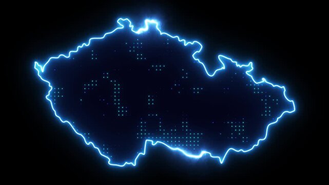 Neon Stroke Map Animation of CZECH REPUBLIC with Glowing Light Effects