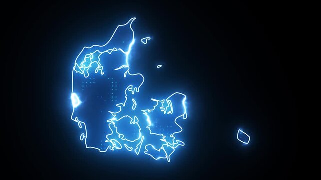 Neon Stroke Map Animation of DENMARK with Glowing Light Effects
