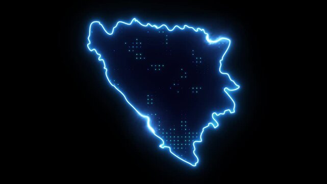 Neon Stroke Map Animation of Bosnia and Herzegovina with Glowing Light Effects