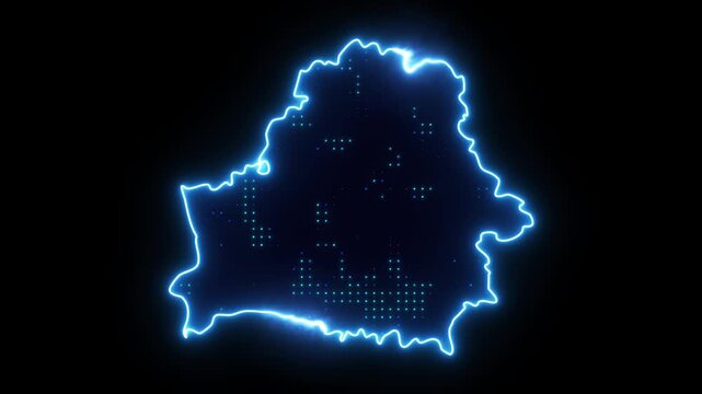 Neon Stroke Map Animation of BELARUS with Glowing Light Effects