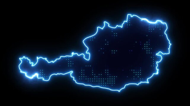 Neon Stroke Map Animation of AUSTRIA with Glowing Light Effects