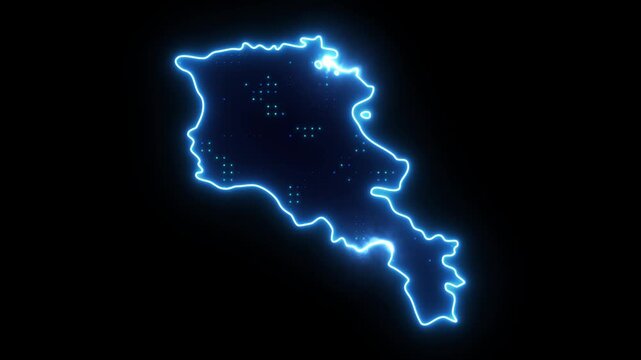 Neon Stroke Map Animation of ARMENIA with Glowing Light Effects