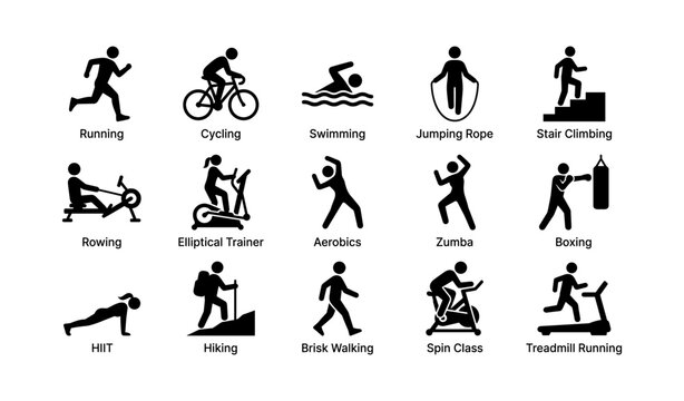 Illustrated guide to various cardio workouts and exercises