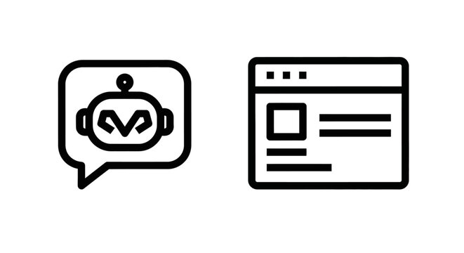 Robot chat icon and browser window interface - AI assistance and web interaction concepts