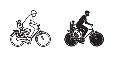 Fototapeta premium Black and white illustrations of adult and child riding bicycles together