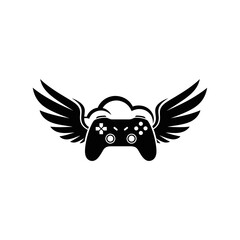 Obraz premium Flying Video Game Controller with Wings and Clouds - Gaming Concept