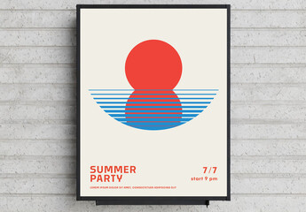 Bauhaus Abstract Summer Party Poster Template with Sunset