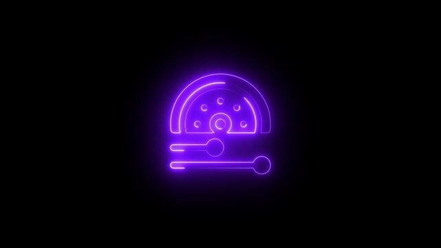 Neon Purple Pizza Slice with Black Background Glowing Food Symbol