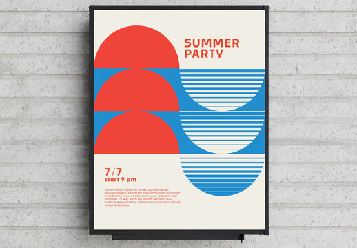 Abstract Bauhaus Summer Party Poster with Sunset Stripes