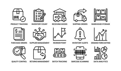 Fototapeta premium Supply chain management icons chart for efficient inventory and shipping solutions