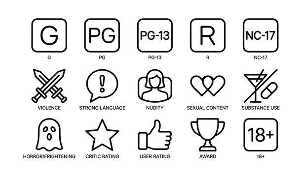 Film rating symbols and content warnings for movies and media