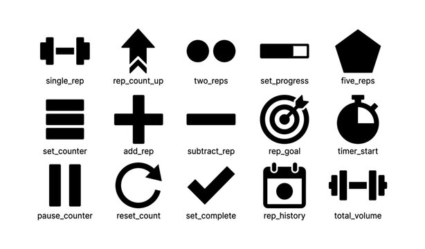 Fitness icons: exercise reps tracker and workout progress symbols