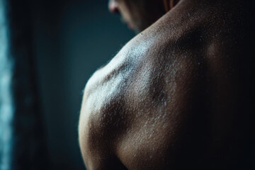 Fototapeta premium Back pain from sciatica can cause nerve discomfort along shoulder and upper back area, highlighting muscle tension and physical stress in body