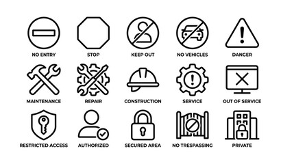 Fototapeta premium Collection of security and maintenance icons in black and white