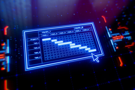 Gantt diagram on digital lcd display. Concept of project management, time management, business process, update tasks, milestones progress planning, management diagram and scheduling.