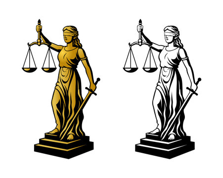Politics woman attorney - Justice Law Symbol Statue - Editable Politics Law Attorney Sign vector
