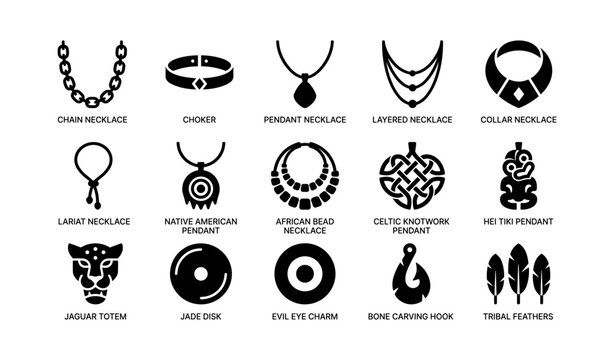 Diverse necklace and pendant icon collection