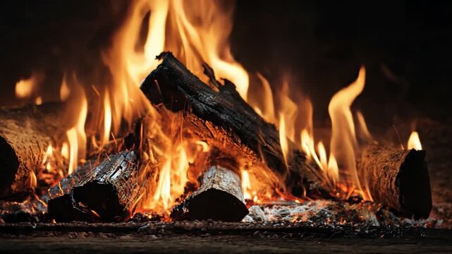 Warm and Cozy Campfire with Bright Flames and Rustic Logs