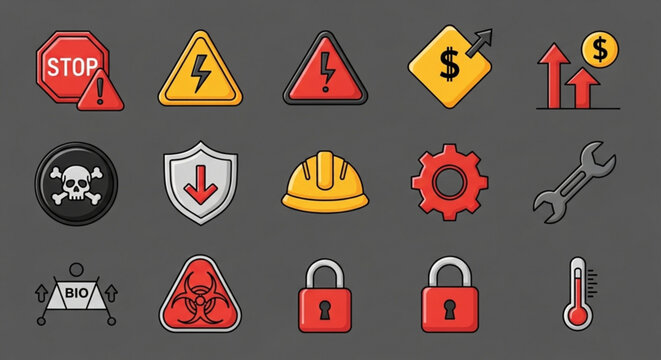 A set of colorful warning and safety icons in a vector graphic design