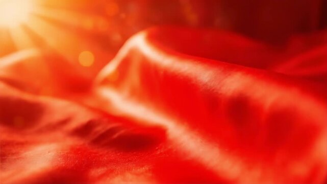Abstract red texture background with glowing orange light rays and bokeh effect, suitable for graphic design, website background, marketing material, presentation slide, and digital art.