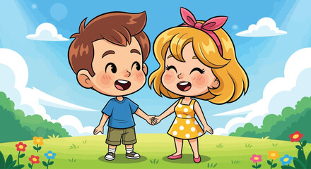 Fototapeta premium A boy and a girl holding hands.